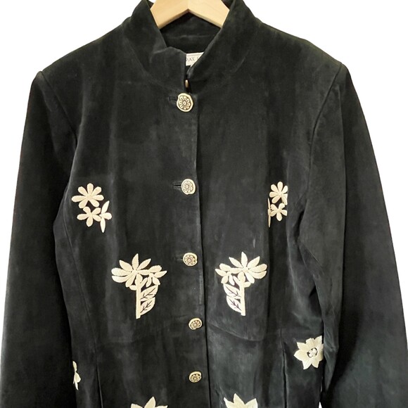 Max & Lily Vintage Fully Lined Suede Leather Floral Embroidered Jacket Sz L - Picture 4 of 9